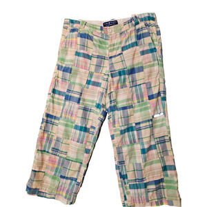 Cape Madras Womens Sz 10 Pastel Patchwork Cotton Capri Pants Pink Plaid Pockets